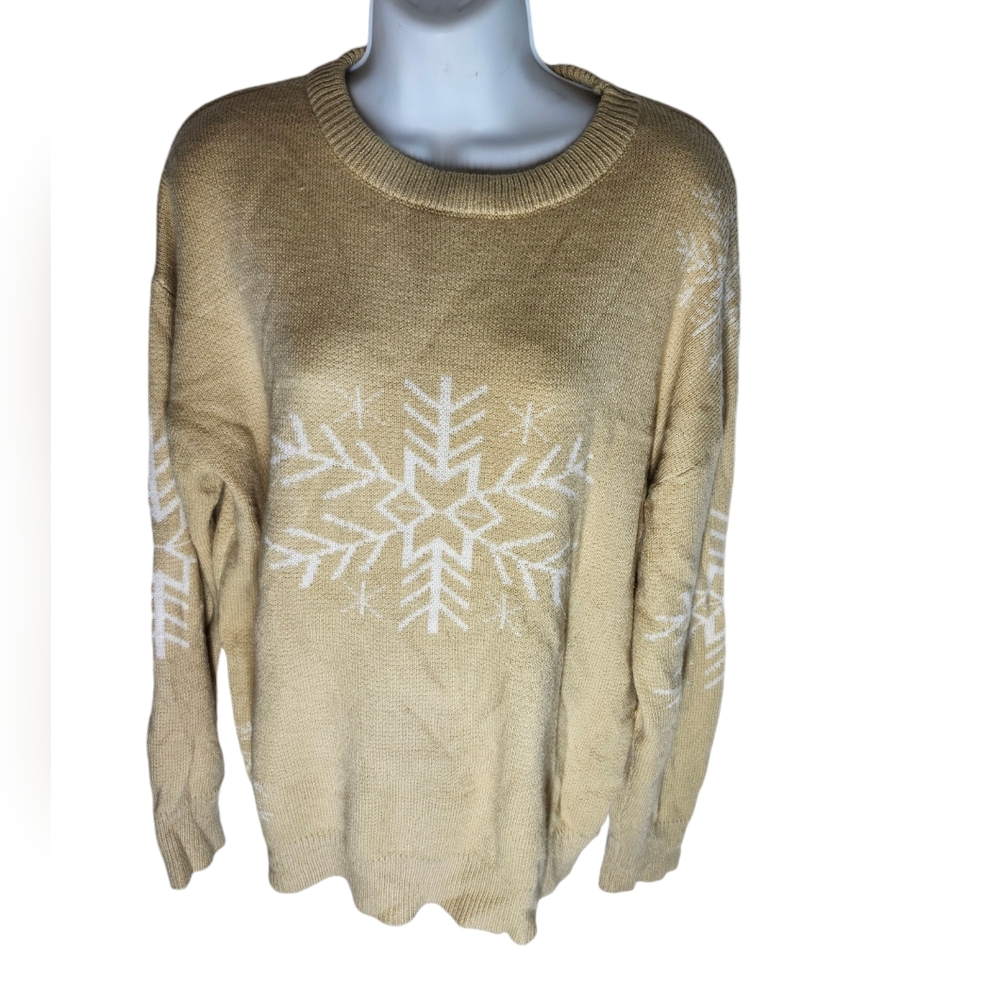 Snowflake Tan Sweater Size Large
